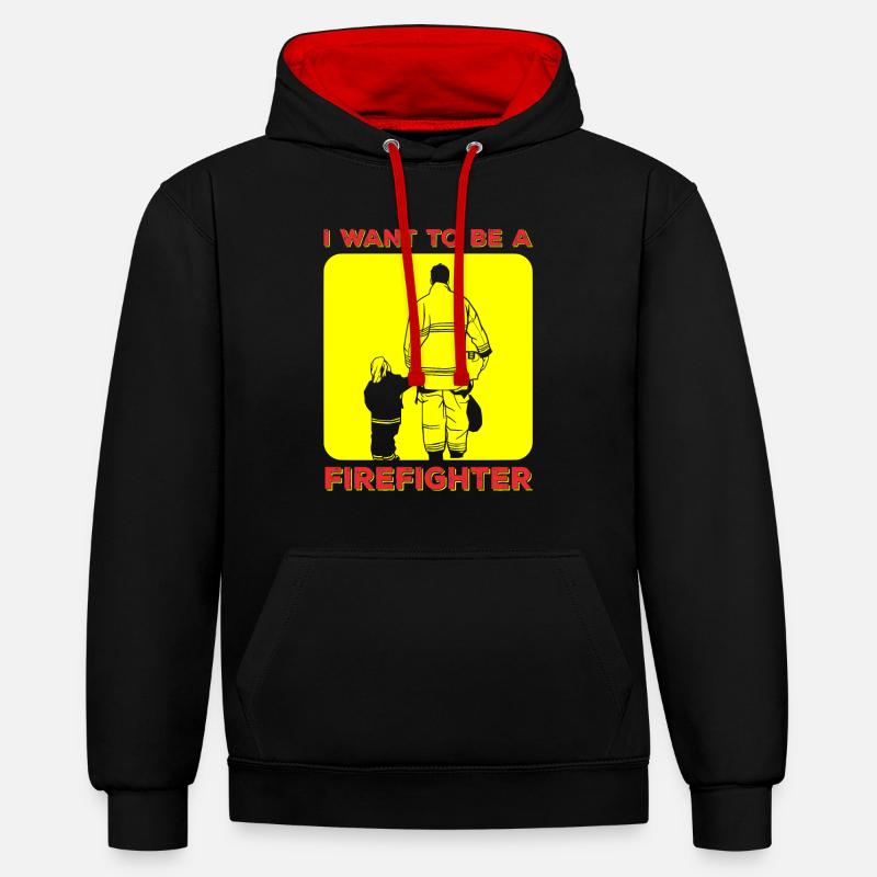 profession de pompier pompier de jeunesse feu - Sweat à capuche contrasté - noir/rouge