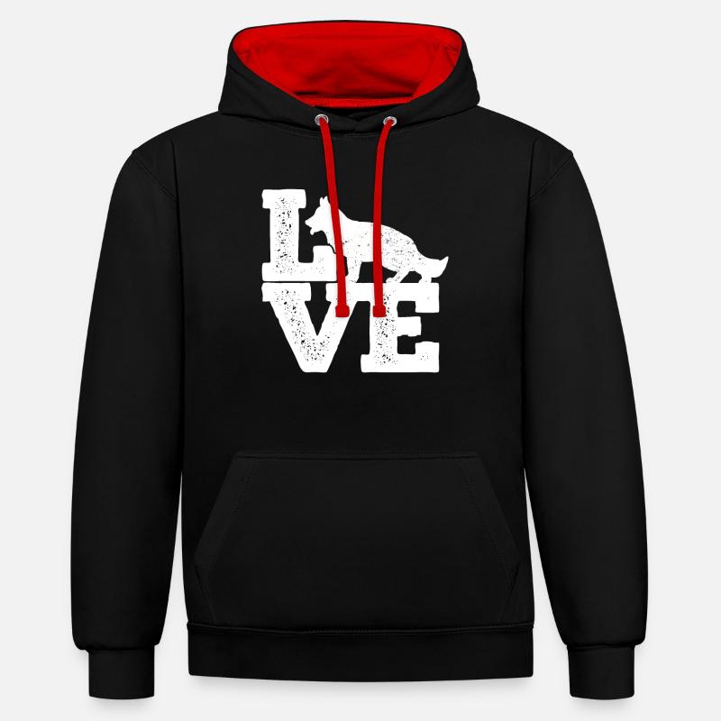 Chien de berger Amour - Sweat à capuche contrasté - noir/rouge