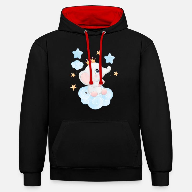 Doux bébé éléphant - Sweat à capuche contrasté - noir/rouge