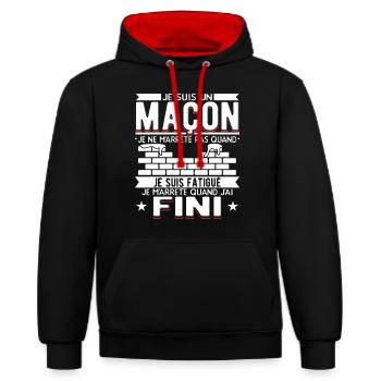 Maçon Maçonnerie Humour Macon - Sweat à capuche contrasté - noir/rouge - Devant - Anna (173cm) & Nico (186cm)