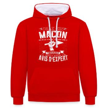 Maçon Maçonnerie Humour Macon - Sweat à capuche contrasté - rouge/blanc - Devant - Liana (172cm) & Jaron (178cm)