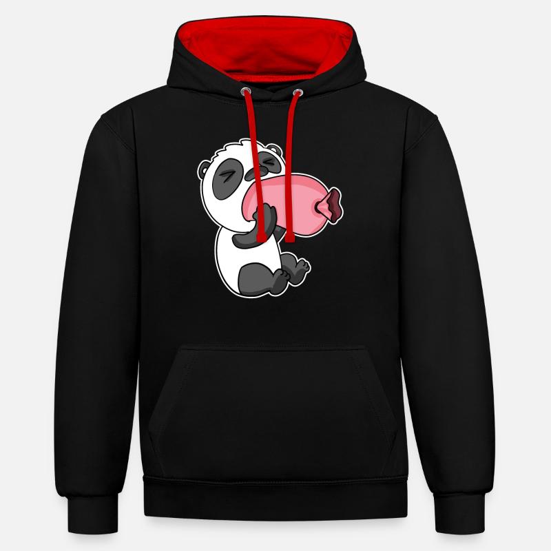 Panda avec saucisse - Sweat à capuche contrasté - noir/rouge