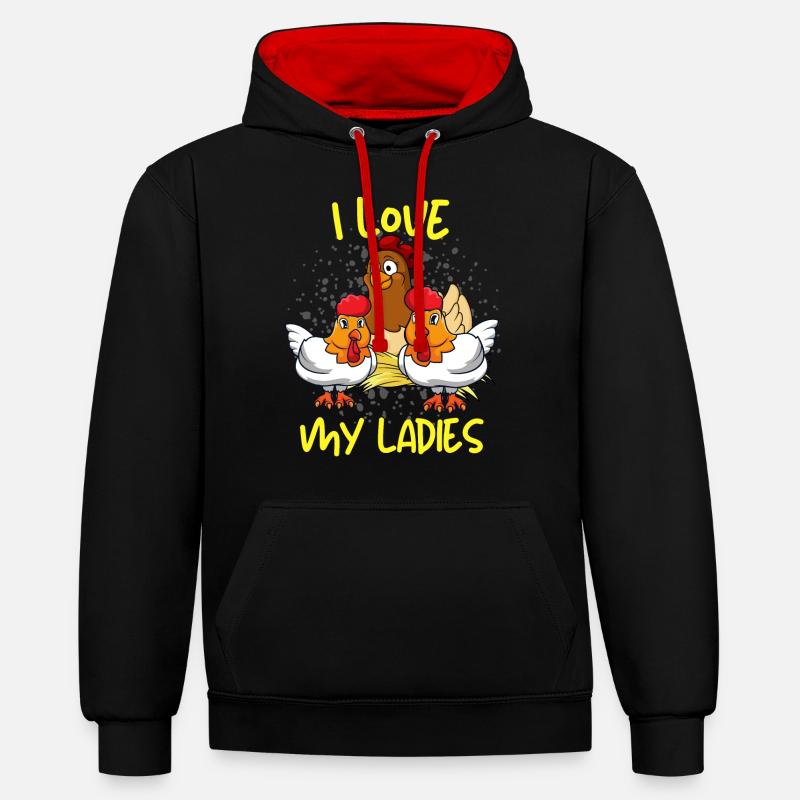 Jeg elsker mine damer kylling ejer siger for - Kontrast-hoodie - sort/rød