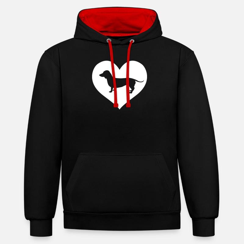 Teckel Dackel - Sweat à capuche contrasté - noir/rouge