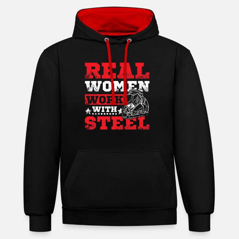 femmes soudeuses - Sweat à capuche contrasté - noir/rouge