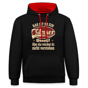 Glaser Spruch Das ist so ein Glaser - Kontrast-Hoodie - Schwarz/Rot - Vorne - Anna (173cm) & Nico (186cm)