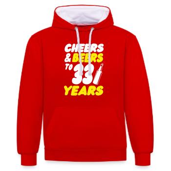 33 birthday - Contrast hoodie - red/white - Front - Liana (172cm) & Jaron (178cm)