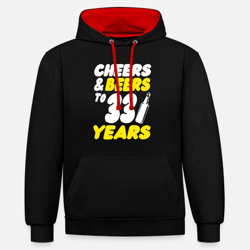 33 ans - Sweat à capuche contrasté - noir/rouge