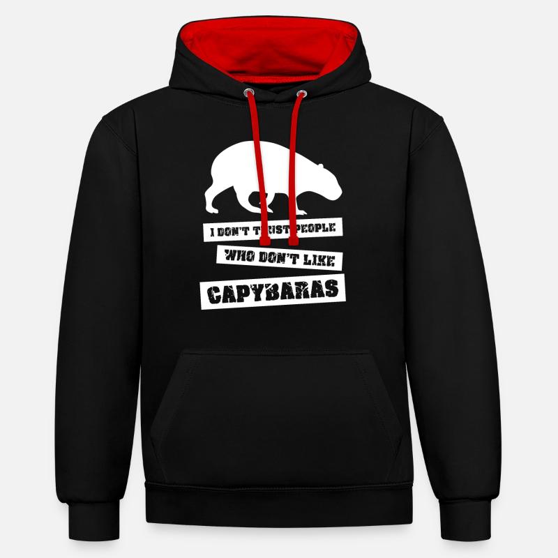 Capybara Blagues Capybara Capybaras - Sweat à capuche contrasté - noir/rouge