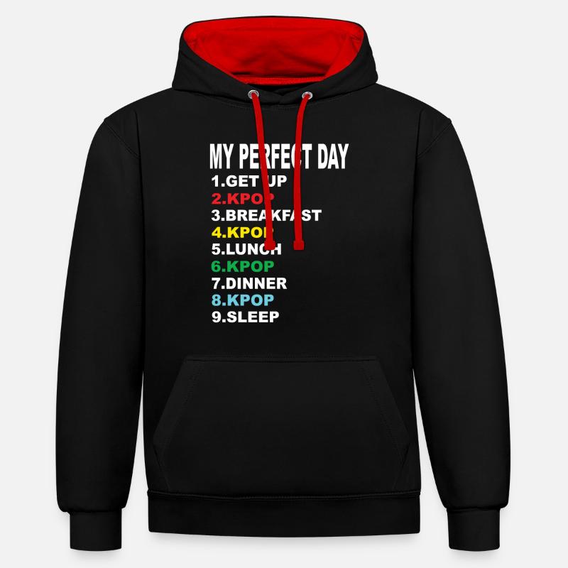 Ma journée parfaite Kpop - Sweat à capuche contrasté - noir/rouge