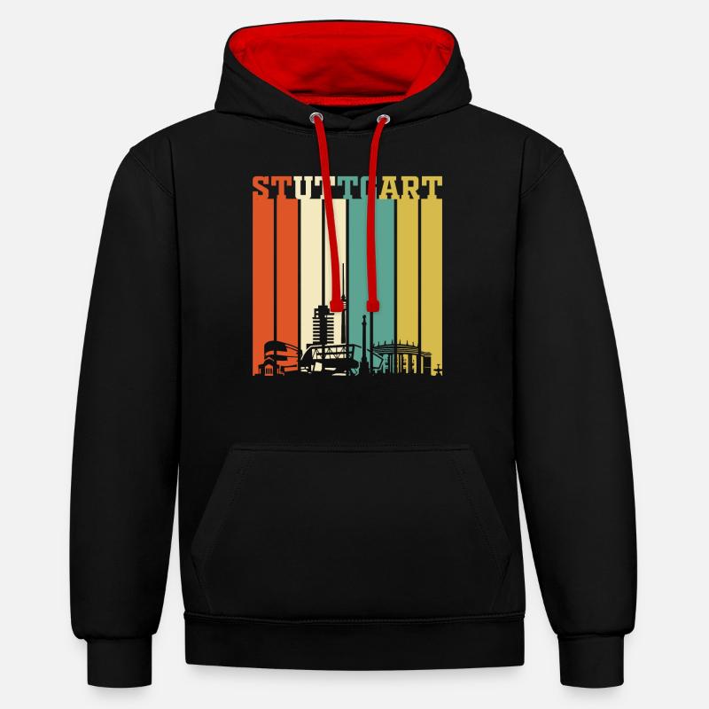 Stuttgart | Stuttgart Geschenk Skyline - Kontrast-Hoodie - Schwarz/Rot