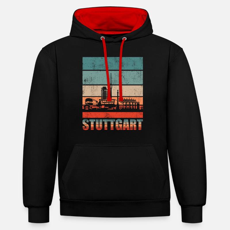 Stuttgart Skyline Geschenkidee - Kontrast-Hoodie - Schwarz/Rot