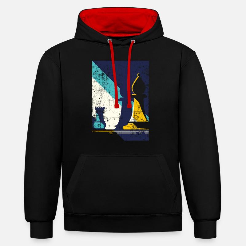 Cadeau de joueur d’échecs rétro - Sweat à capuche contrasté - noir/rouge