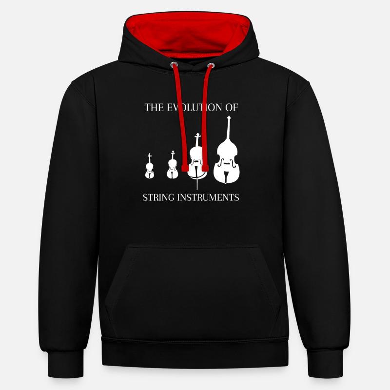 Kontrabass Spruch Streichinstrumente Evolution - Kontrast-Hoodie - Schwarz/Rot