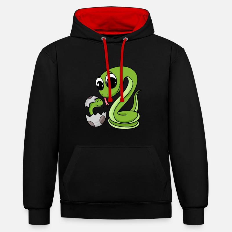 Serpent avec bébé serpent - Sweat à capuche contrasté - noir/rouge