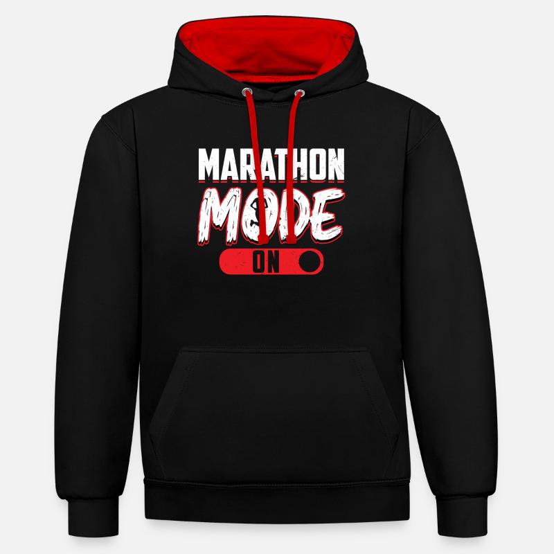 Marathon-modus Ein - Läufer - Kontrast-Hoodie - Schwarz/Rot