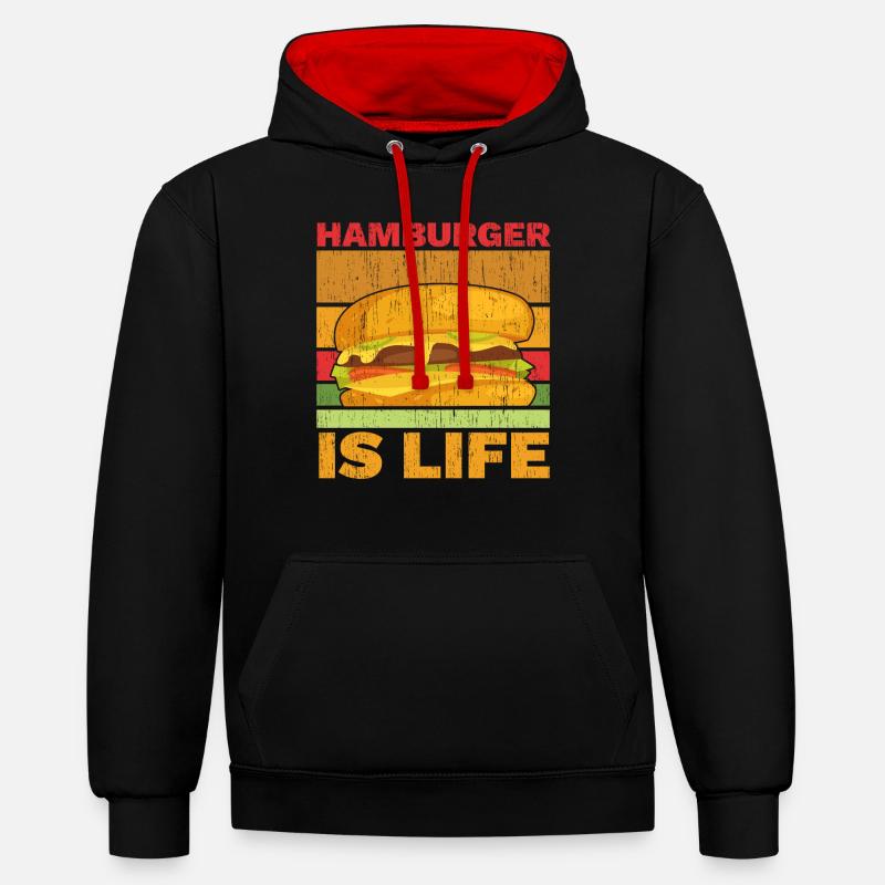 Hamburger ist Leben Burger-Esser Lebensmittel-Lieb - Sweat à capuche contrasté - noir/rouge