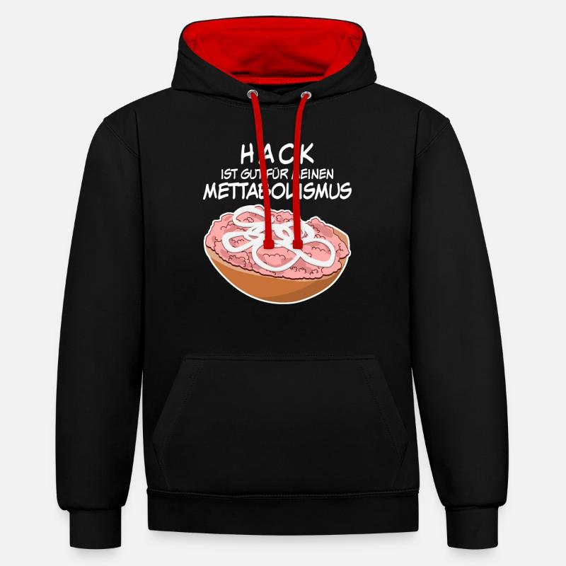Mettbrötchen Hackfleisch Mett Mettigel - Kontrast-Hoodie - Schwarz/Rot