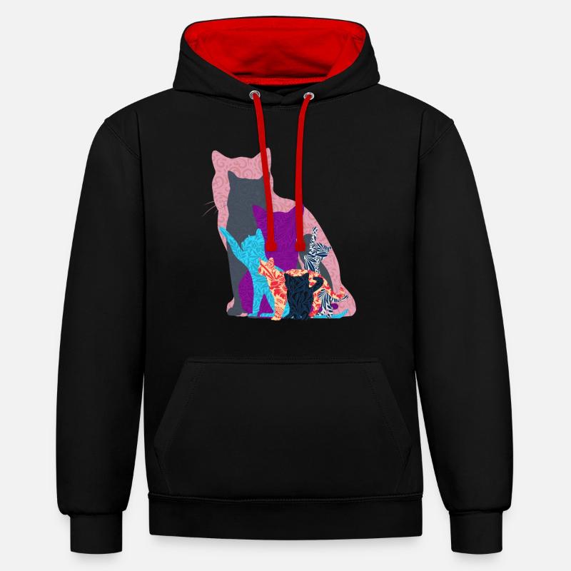 Collage de chat - Sweat à capuche contrasté - noir/rouge
