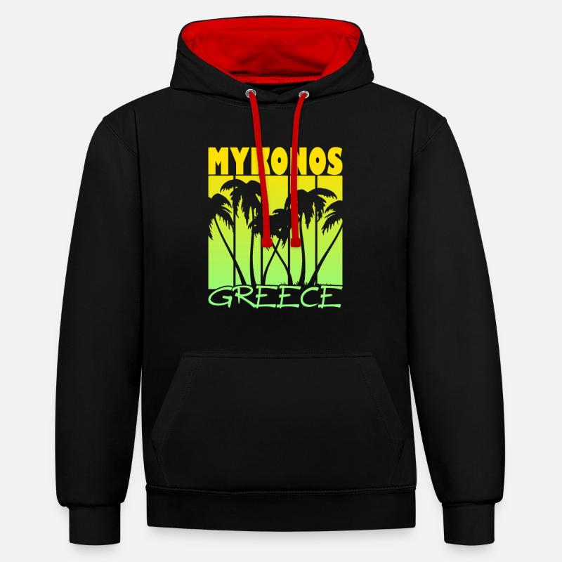 Mykonos Grèce Coucher de soleil - Sweat à capuche contrasté - noir/rouge