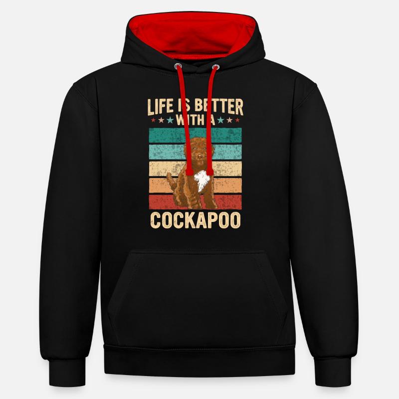 Cockapoo Chien - Sweat à capuche contrasté - noir/rouge