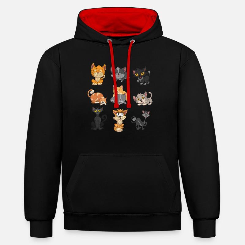 Chat - Sweat à capuche contrasté - noir/rouge