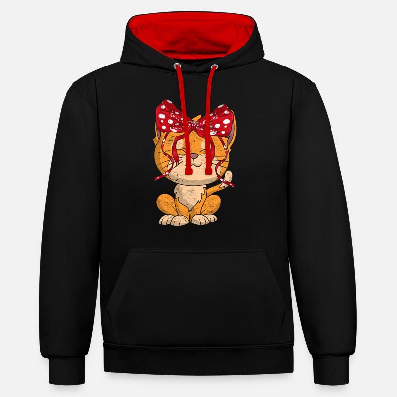 Chat - Sweat à capuche contrasté - noir/rouge
