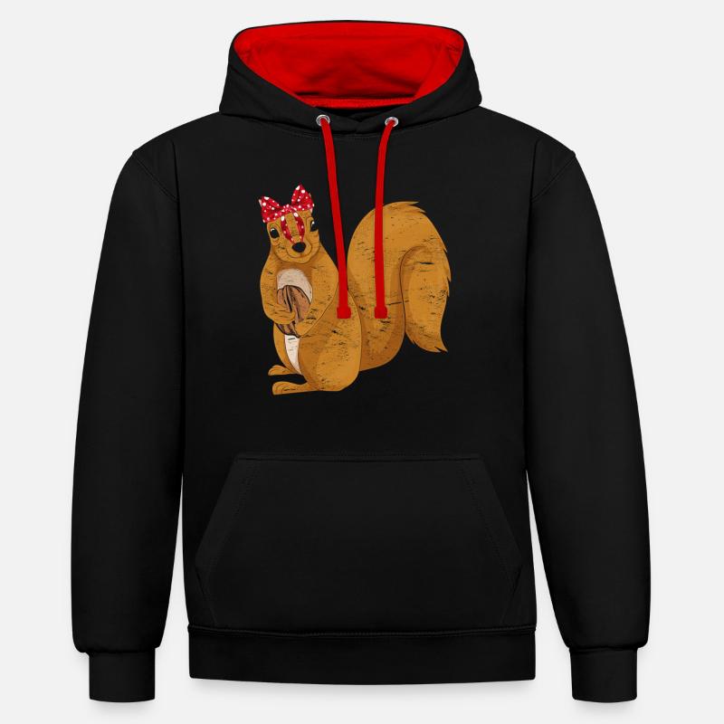 Écureuil - Sweat à capuche contrasté - noir/rouge