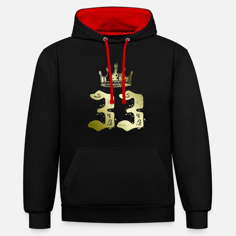 33 Couronne numérique - Sweat à capuche contrasté - noir/rouge
