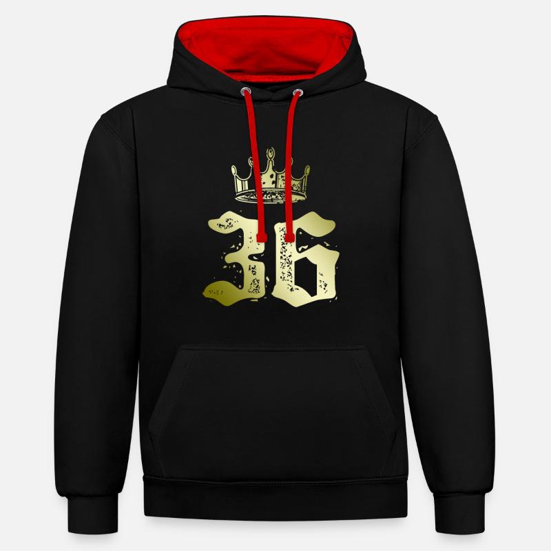 36 Couronne numérique - Sweat à capuche contrasté - noir/rouge