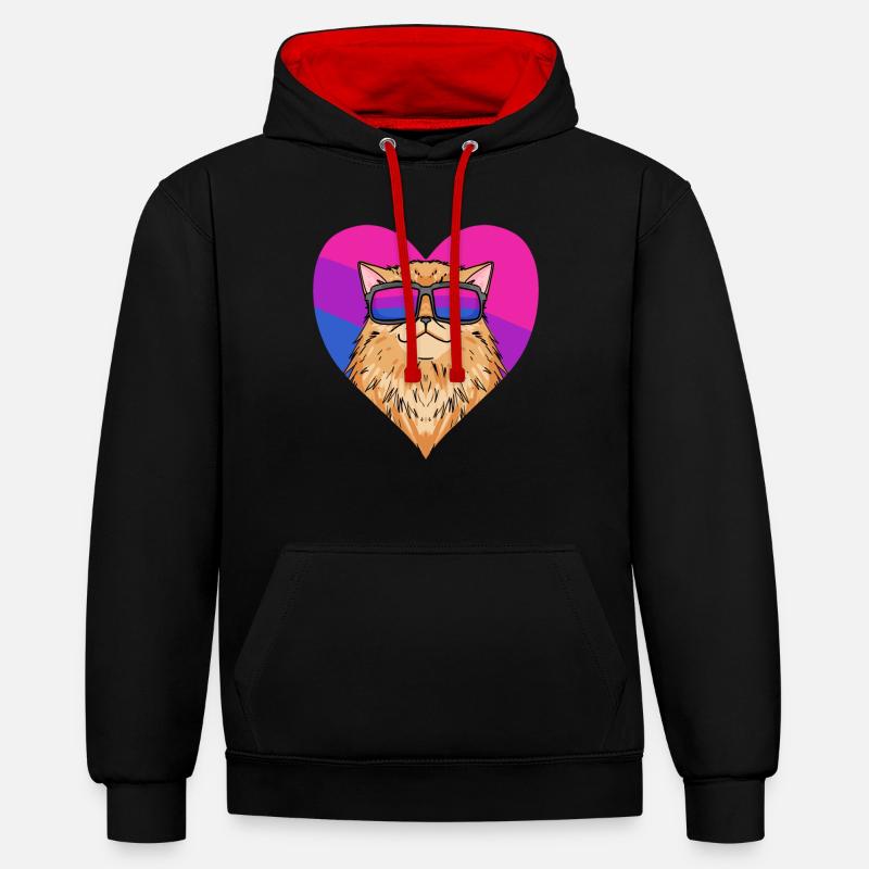 Cadeau de chat persan bisexuel - Sweat à capuche contrasté - noir/rouge
