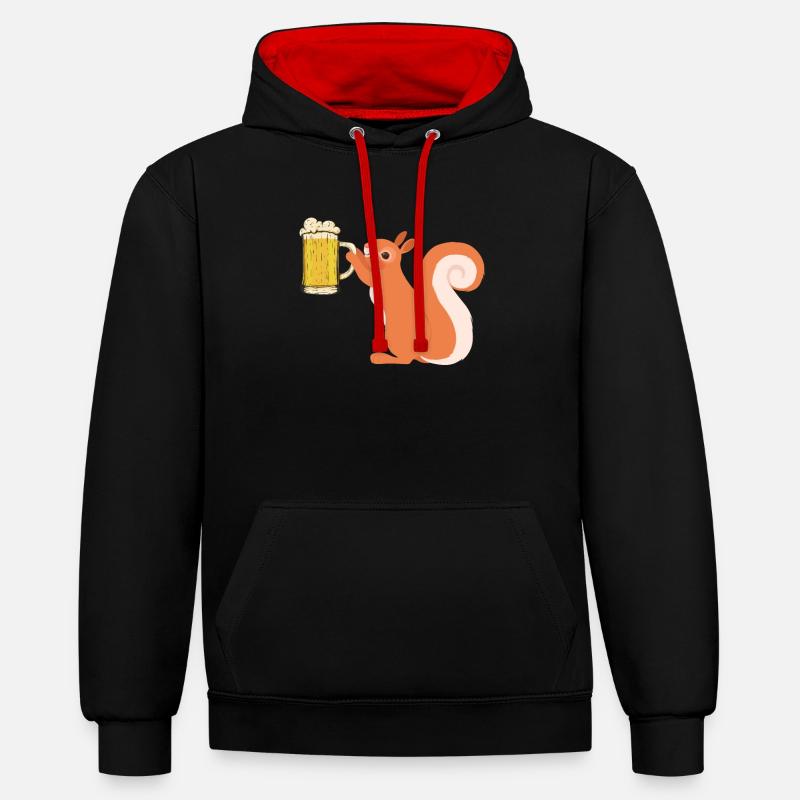 Eichhörnchen, lustiges Eichhörnchen, Eichhörnchen - Kontrast-Hoodie - Schwarz/Rot