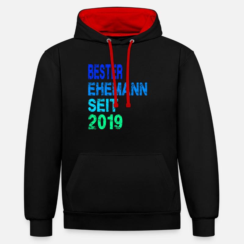 Bester Ehemann seit 2019 - Kontrast-Hoodie - Schwarz/Rot