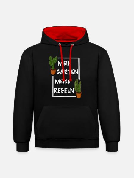 Mein Garten meine Regeln - Kontrast-Hoodie - Schwarz/Rot