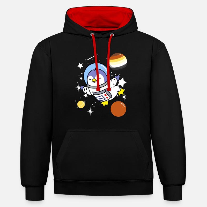 Penguin Astronaute Gay Bear Pride - Sweat à capuche contrasté - noir/rouge