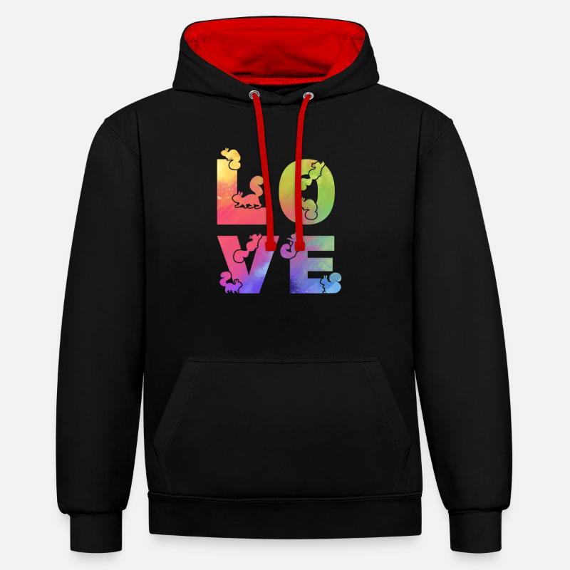 Écureuil Amour Écureuils Mignon Écureuil - Sweat à capuche contrasté - noir/rouge