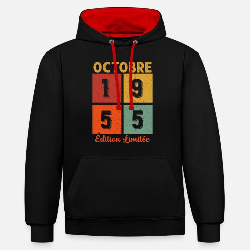 Octobre 1955 Édition limitée - Sweat à capuche contrasté - noir/rouge