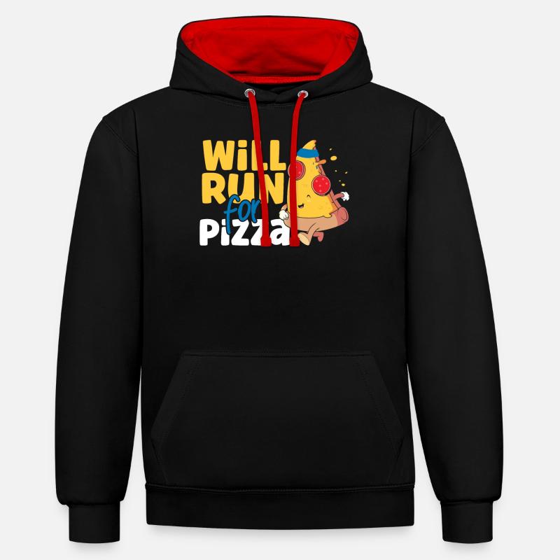 Running Runner Semi-Marathon Pizza - Sweat à capuche contrasté - noir/rouge
