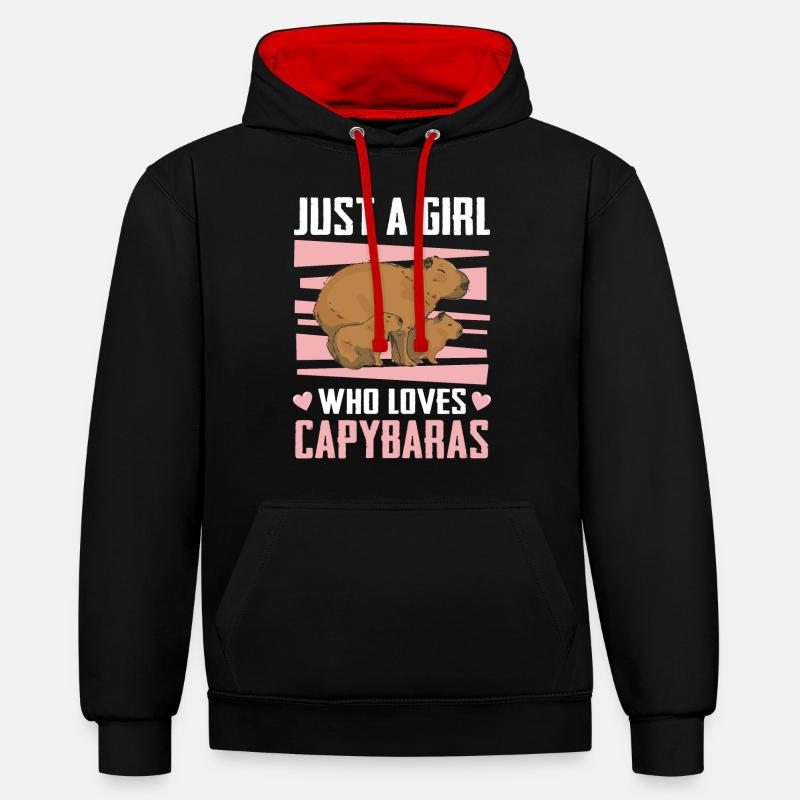 Capybara Rongeur Animal - Sweat à capuche contrasté - noir/rouge