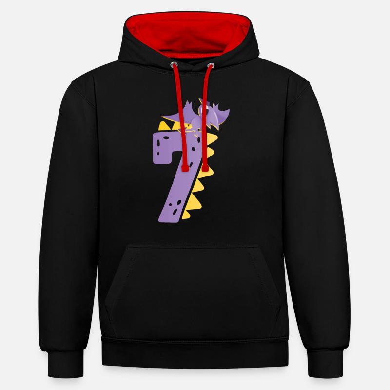 7e anniversaire | | d’anniversaire de dinosaure - Sweat à capuche contrasté - noir/rouge