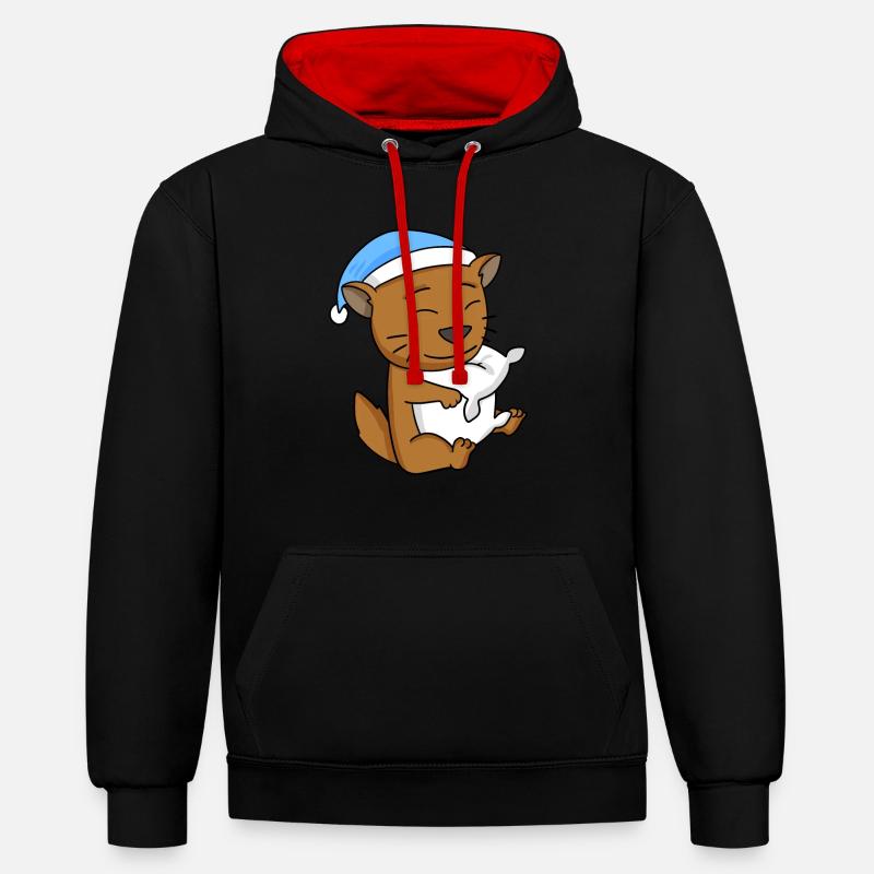 Chat race de chat Somali - Sweat à capuche contrasté - noir/rouge