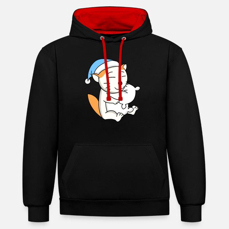 Chat race Selkirk Rex - Sweat à capuche contrasté - noir/rouge