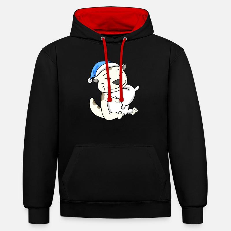 Chat race devon rex - Sweat à capuche contrasté - noir/rouge