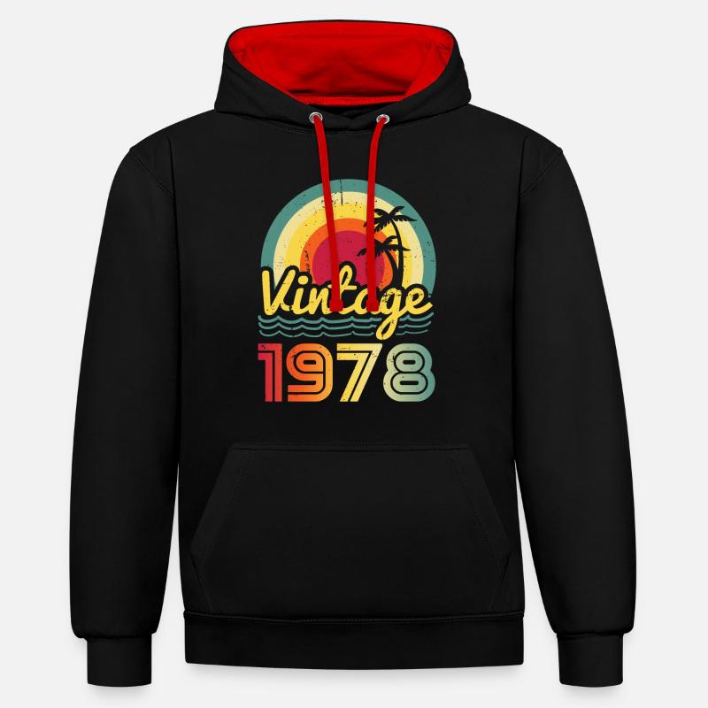 Millésime 1978 - Sweat à capuche contrasté - noir/rouge