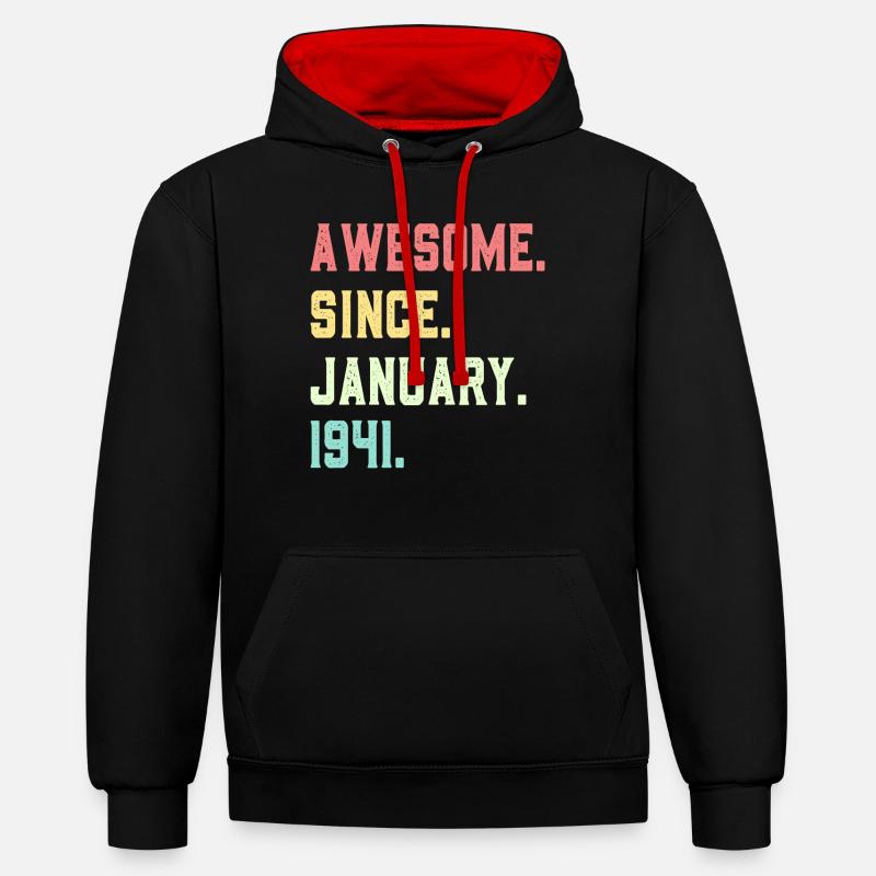 Génial depuis janvier 1941 - Sweat à capuche contrasté - noir/rouge