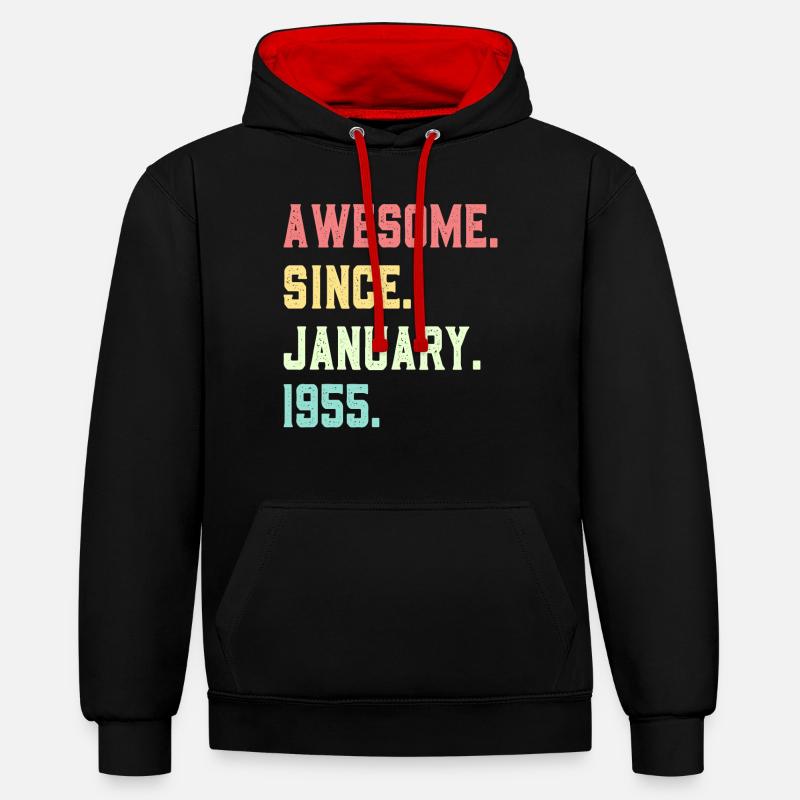 Génial depuis janvier 1955 - Sweat à capuche contrasté - noir/rouge