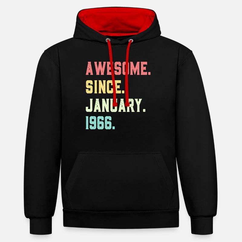 Génial depuis janvier 1966 - Sweat à capuche contrasté - noir/rouge
