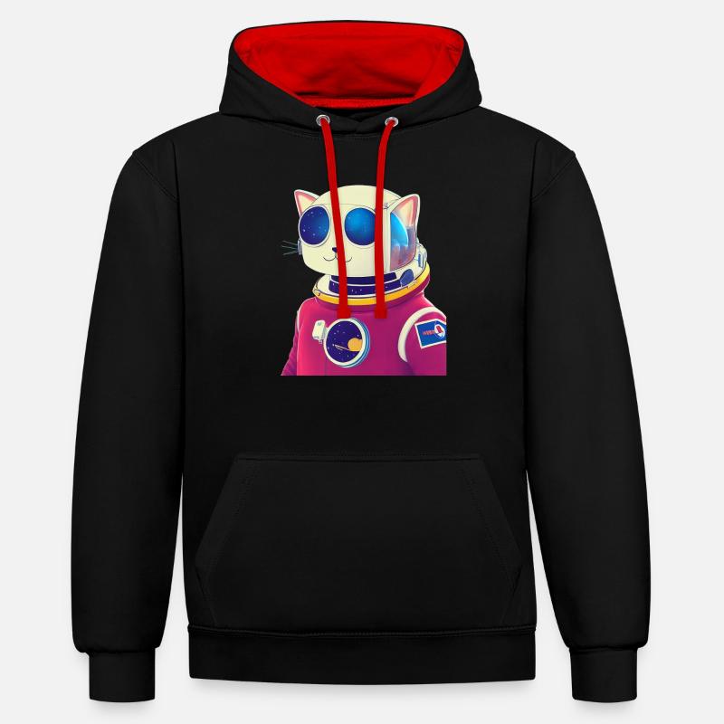 Chat de l’espace - Sweat à capuche contrasté - noir/rouge