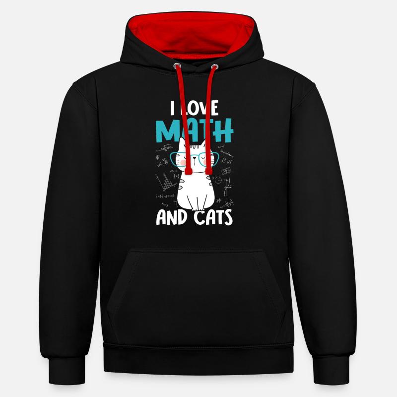 J’aime les chats - Math - Sweat à capuche contrasté - noir/rouge