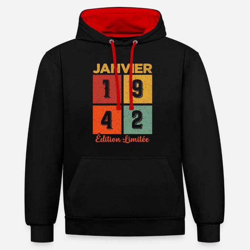 Janvier 1942 Édition limitée - Sweat à capuche contrasté - noir/rouge